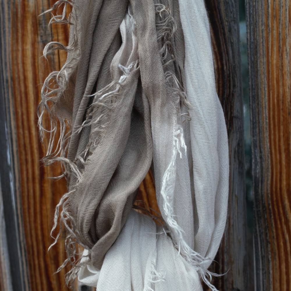 Large Two Tone Tan & Ecru Modal Italian Made Scarf